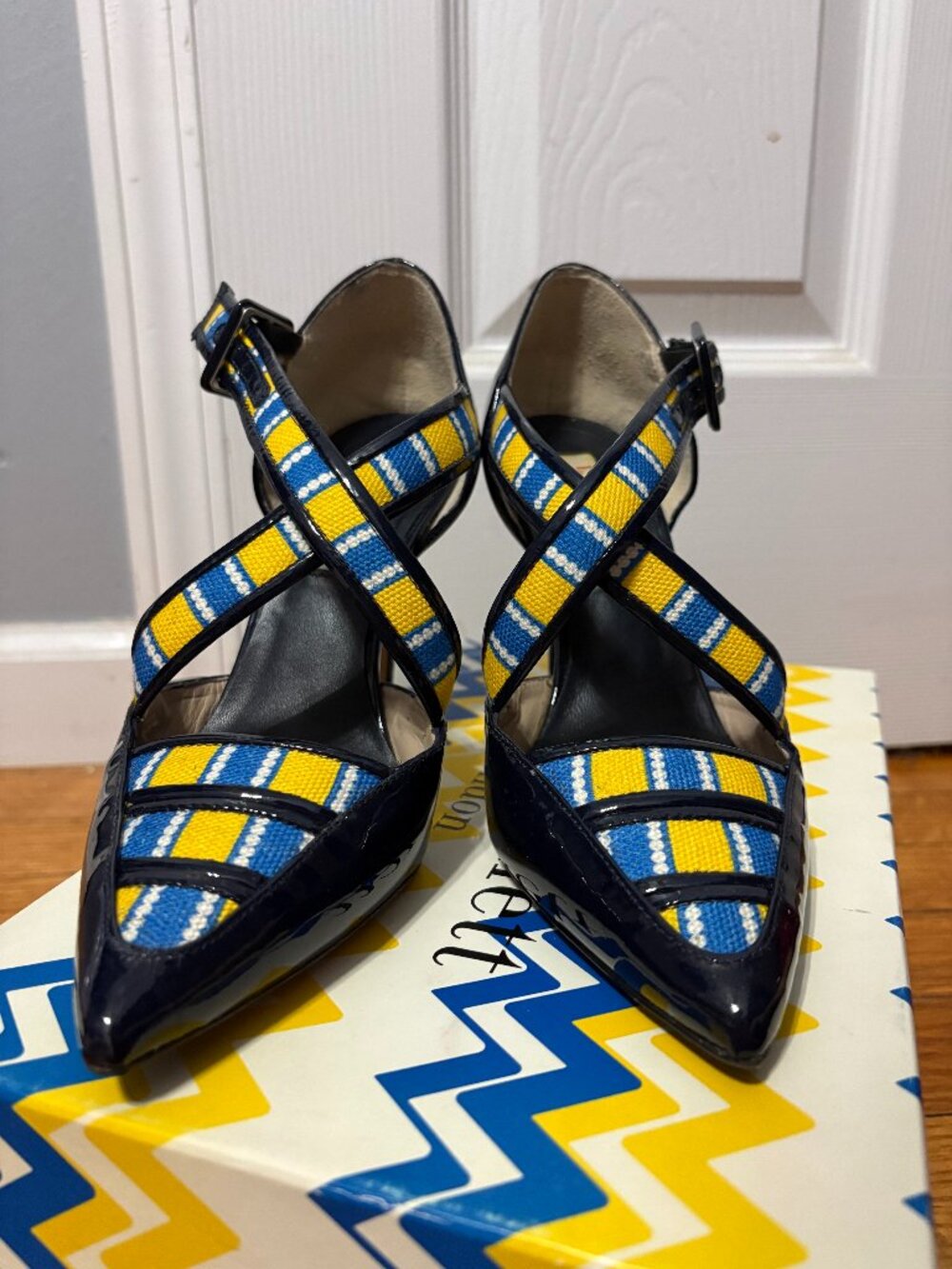 LK Bennett Monica Navy Blue Patent Leather Heels EU 36.5
